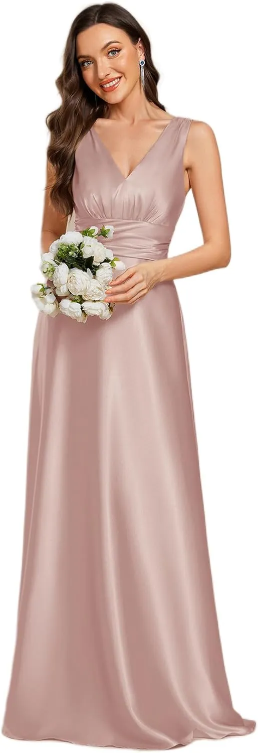 Ever-Pretty Women's Double-V-Neck Floor-Length Empire Waist Satin Formal Dress with Pockets 02326