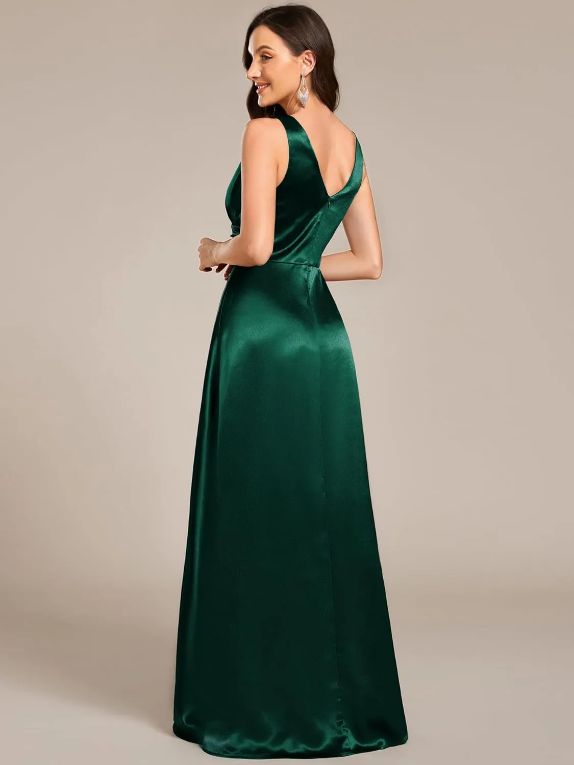 Ever-Pretty Women's Double-V-Neck Floor-Length Empire Waist Satin Formal Dress with Pockets 02326