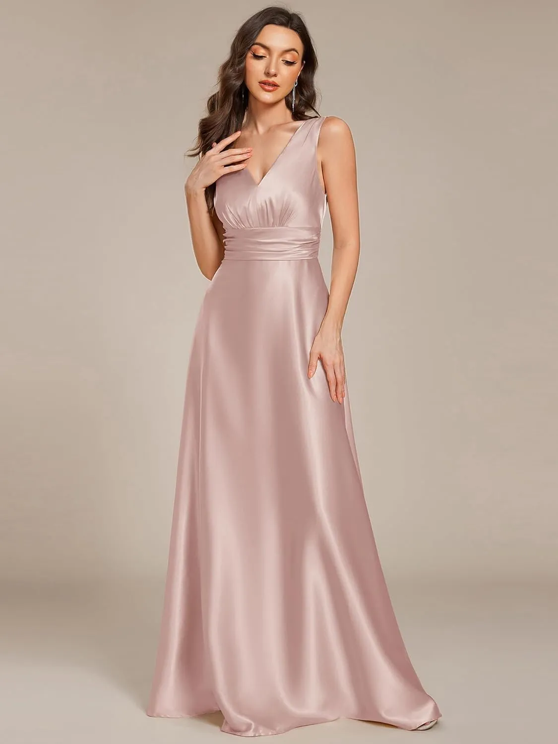 Ever-Pretty Women's Double-V-Neck Floor-Length Empire Waist Satin Formal Dress with Pockets 02326