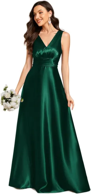 Ever-Pretty Women's Double-V-Neck Floor-Length Empire Waist Satin Formal Dress with Pockets 02326