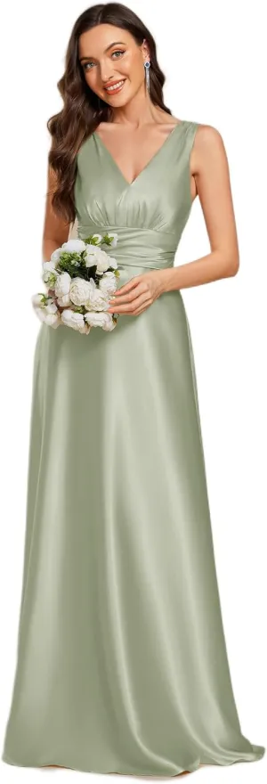 Ever-Pretty Women's Double-V-Neck Floor-Length Empire Waist Satin Formal Dress with Pockets 02326