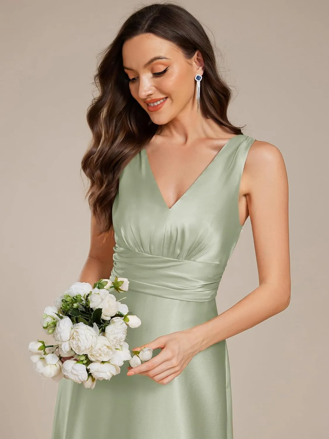 Ever-Pretty Women's Double-V-Neck Floor-Length Empire Waist Satin Formal Dress with Pockets 02326