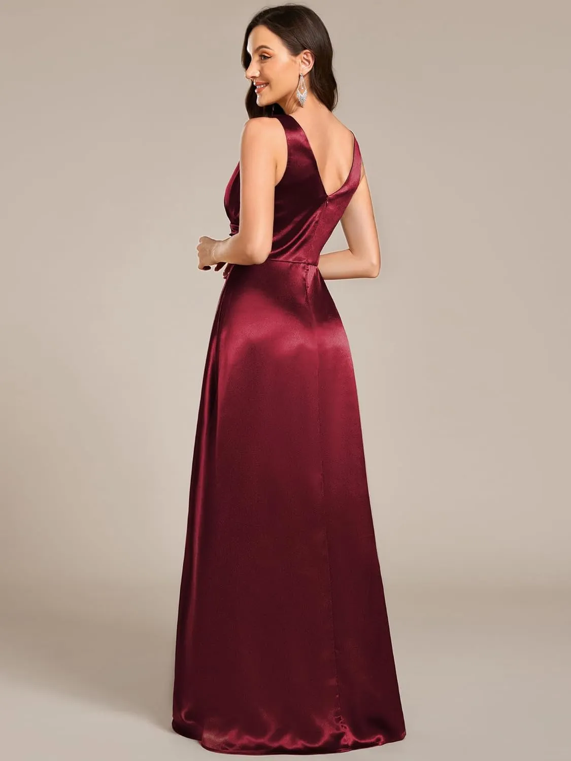Ever-Pretty Women's Double-V-Neck Floor-Length Empire Waist Satin Formal Dress with Pockets 02326