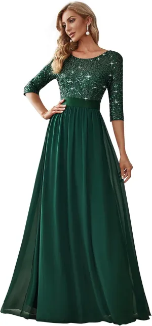 Ever-Pretty Women's Elegant A Line Crew Neck Half Sleeve Sequin Maxi Evening Dress 00683