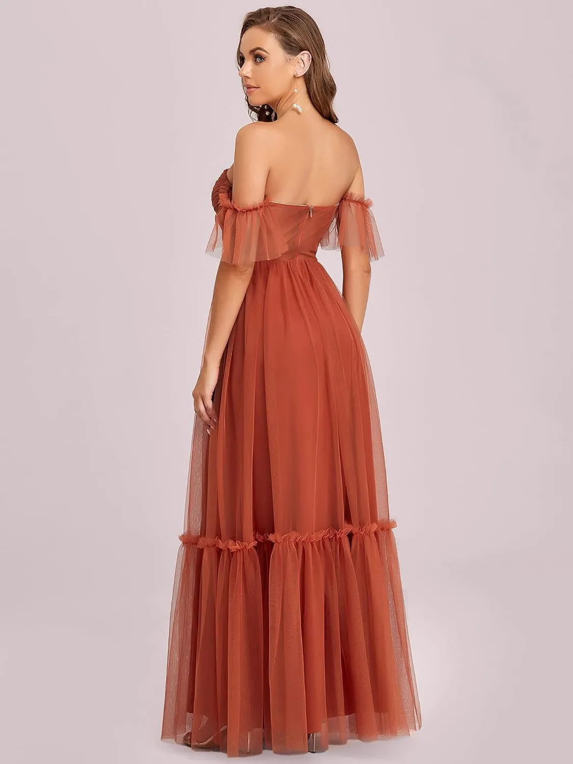 Ever-Pretty Women's Formal Dress Sweetheart Off-Shoulder Ruched Tulle Maxi Bridesmaid Dresses 50126