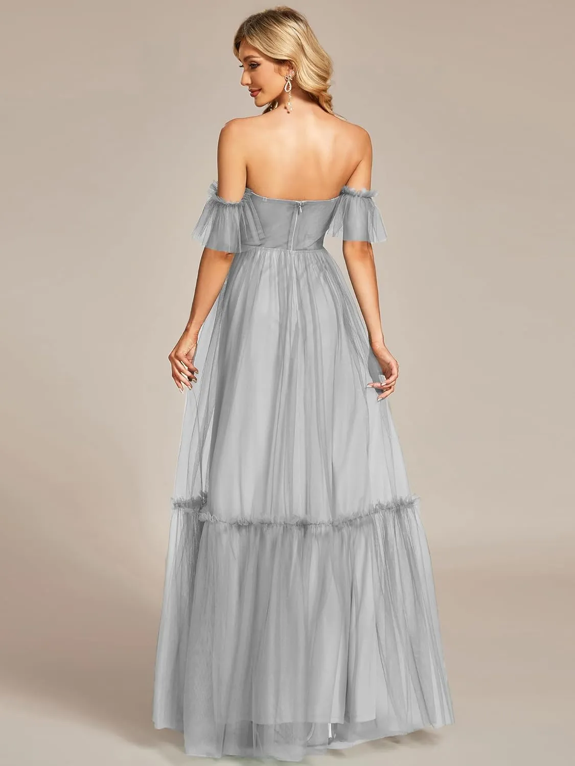 Ever-Pretty Women's Formal Dress Sweetheart Off-Shoulder Ruched Tulle Maxi Bridesmaid Dresses 50126