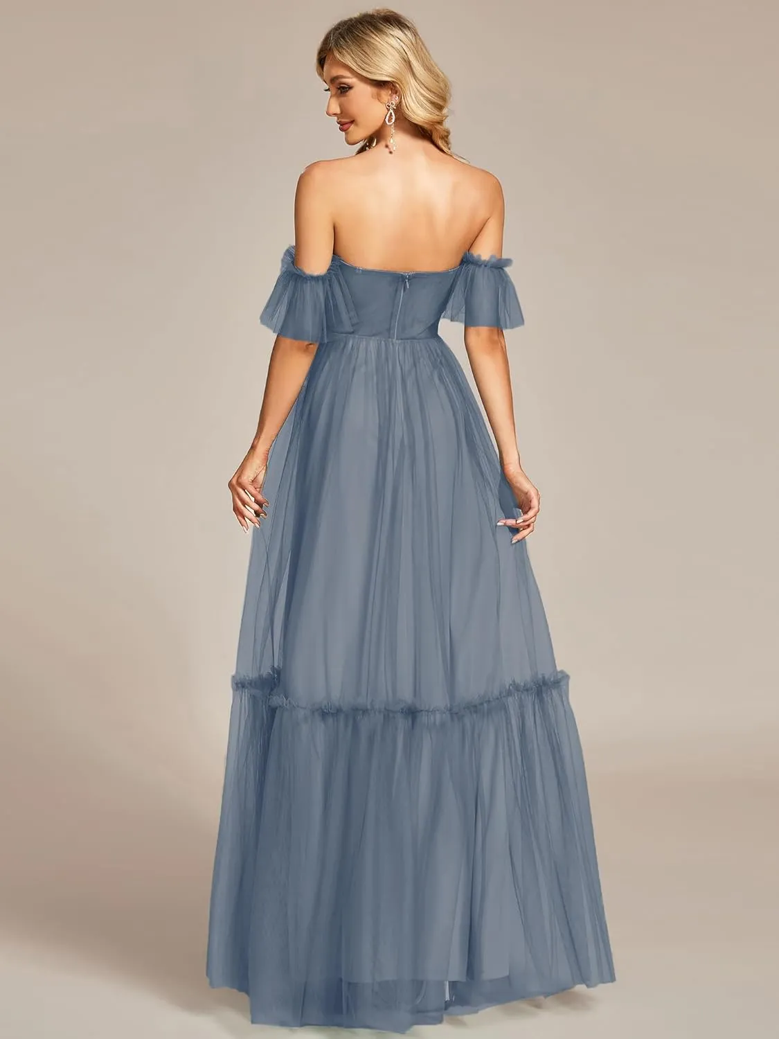 Ever-Pretty Women's Formal Dress Sweetheart Off-Shoulder Ruched Tulle Maxi Bridesmaid Dresses 50126
