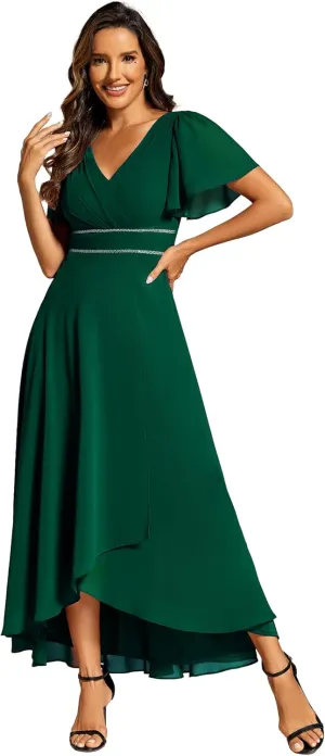 Ever-Pretty Women's Formal Dress V Neck Ruffles Sleeves Empire Waist A Line Pleated Chiffon Evening Dresses 41981