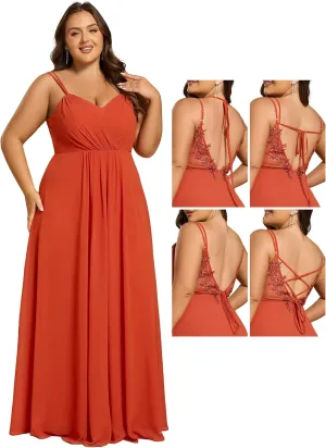 Ever-Pretty Women's Pleated Backless Applique V Neck A Line Chiffon Sleeveless Plus Size Bridesmaid Dresses 01692-DA