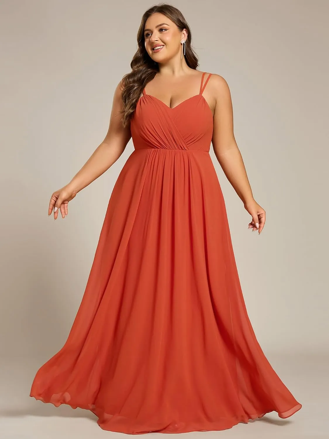 Ever-Pretty Women's Pleated Backless Applique V Neck A Line Chiffon Sleeveless Plus Size Bridesmaid Dresses 01692-DA