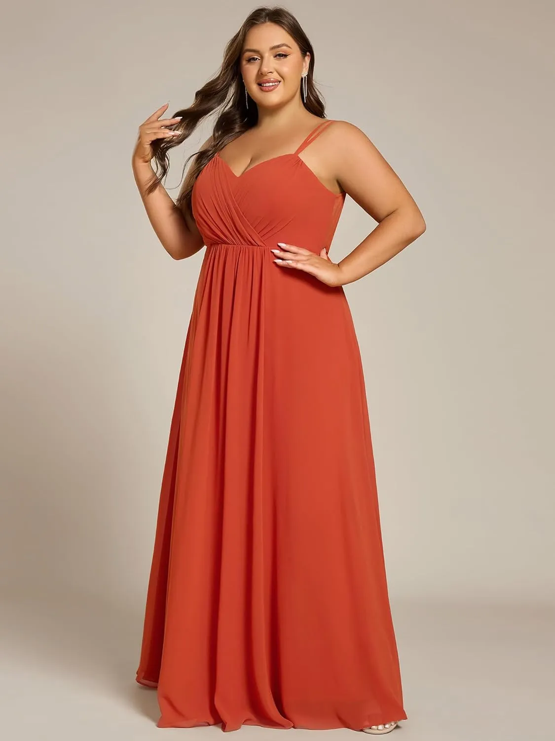 Ever-Pretty Women's Pleated Backless Applique V Neck A Line Chiffon Sleeveless Plus Size Bridesmaid Dresses 01692-DA