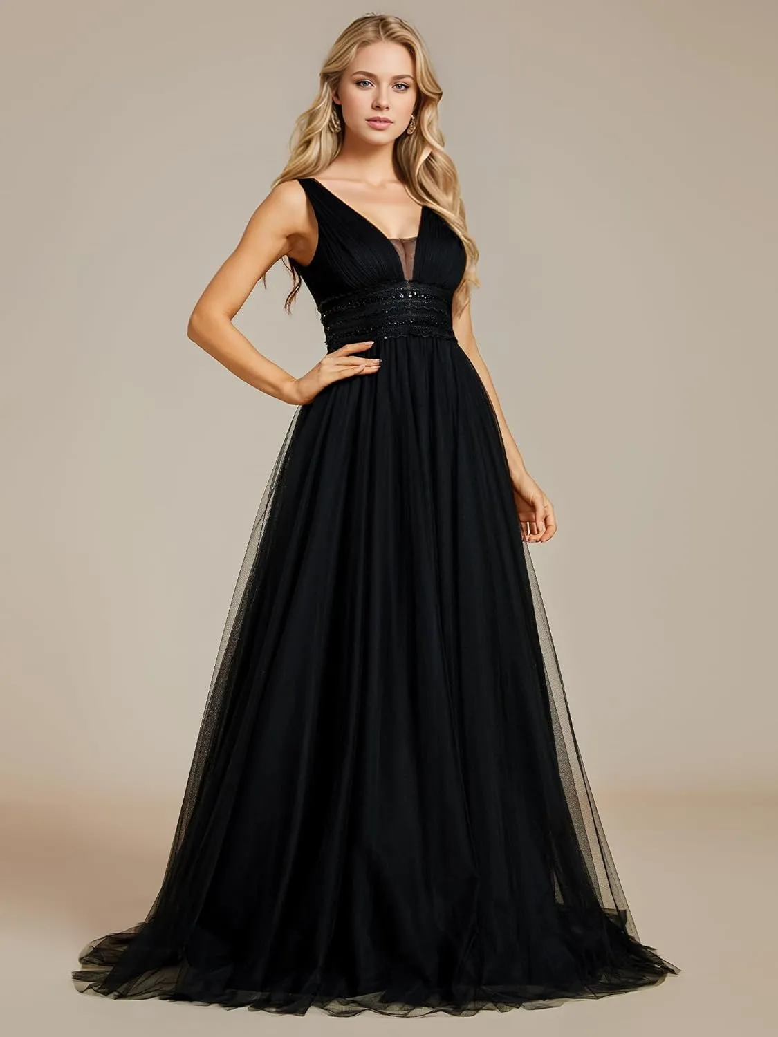 Ever-Pretty Women's Sleeveless Tulle Prom Dresses A-Line Long Formal Evening Dresses