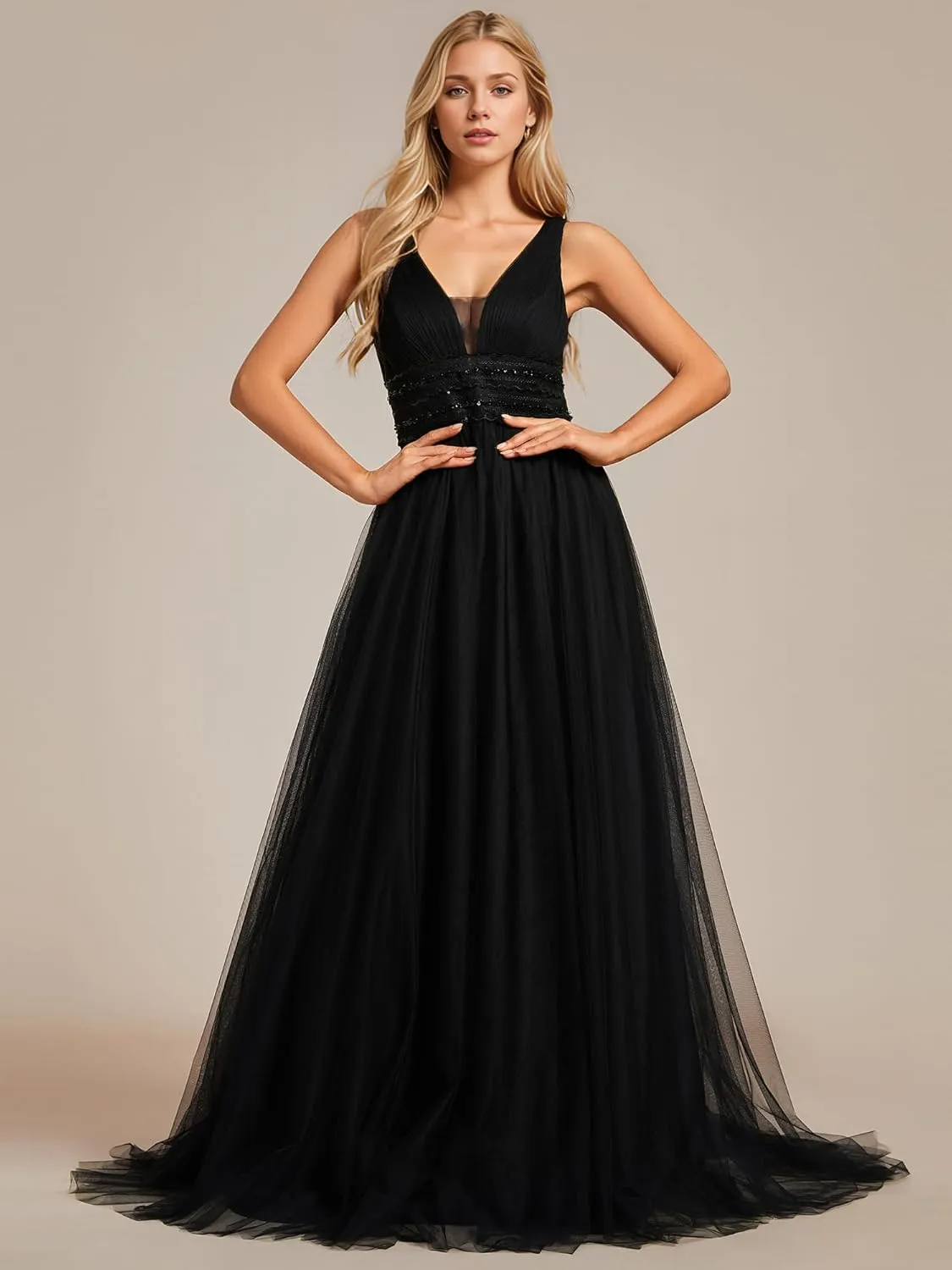 Ever-Pretty Women's Sleeveless Tulle Prom Dresses A-Line Long Formal Evening Dresses