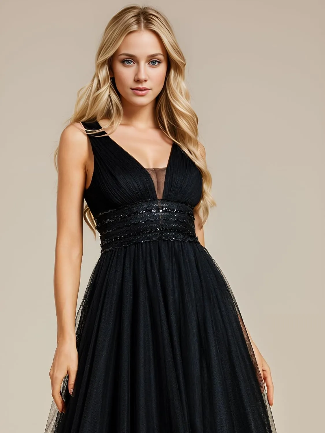 Ever-Pretty Women's Sleeveless Tulle Prom Dresses A-Line Long Formal Evening Dresses