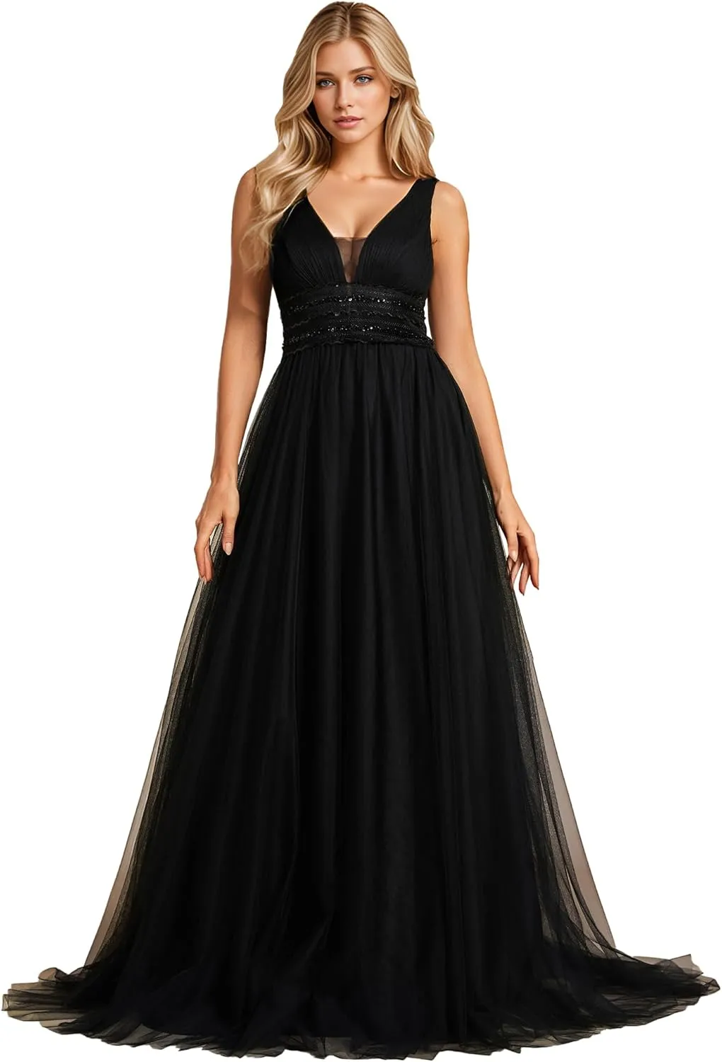 Ever-Pretty Women's Sleeveless Tulle Prom Dresses A-Line Long Formal Evening Dresses