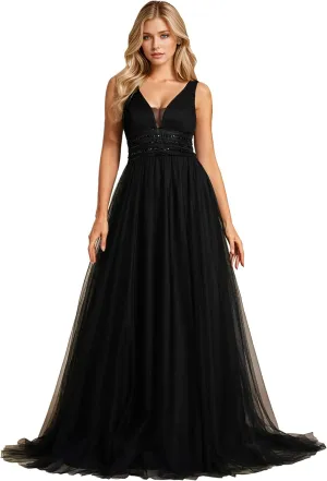 Ever-Pretty Women's Sleeveless Tulle Prom Dresses A-Line Long Formal Evening Dresses