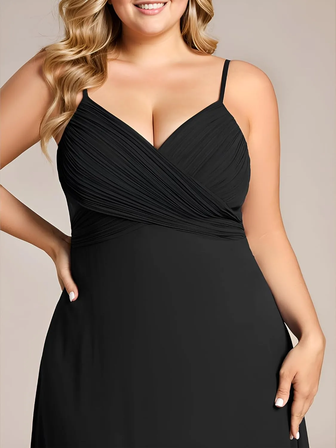 Ever-Pretty Women's Summer Chiffon Pleated Plus Size Bridesmaid Dresses Sleeveless Formal Gown with Spaghetti Straps