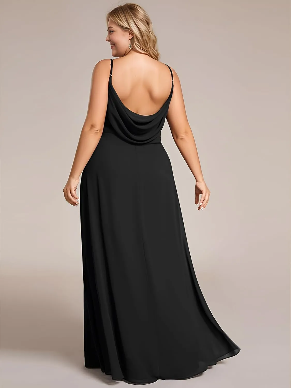 Ever-Pretty Women's Summer Chiffon Pleated Plus Size Bridesmaid Dresses Sleeveless Formal Gown with Spaghetti Straps