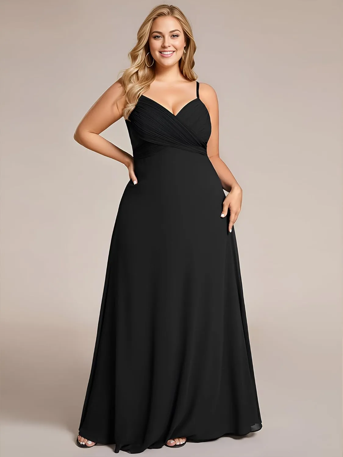 Ever-Pretty Women's Summer Chiffon Pleated Plus Size Bridesmaid Dresses Sleeveless Formal Gown with Spaghetti Straps