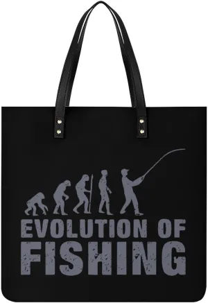 Evolution Fishing Leather Tote Bags Casual Shoulder Handbag Purses Portable Shopping Bag for Men Women
