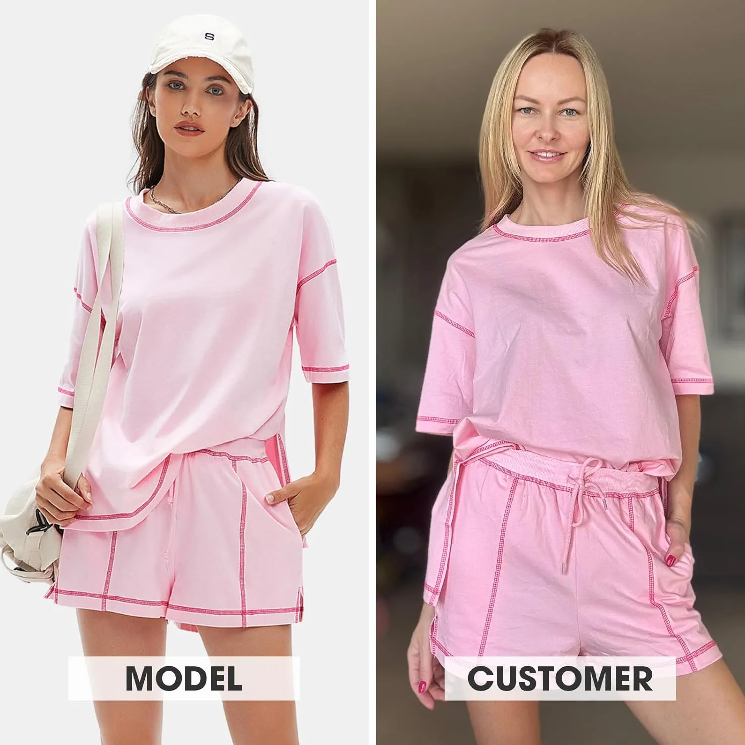 EXLURA Women's Casual Summer 2 Piece Sets 100% Cotton Short Sleeve Tshirt and Shorts Matching Sweatsuits Lounge Set 2025
