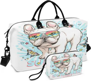 Exnundod Women Weekender Bags Summer Bull Dog Travel Duffel Bags Carry On Overnight Bag Butterfly Stars Large Hospital Tote Luggage