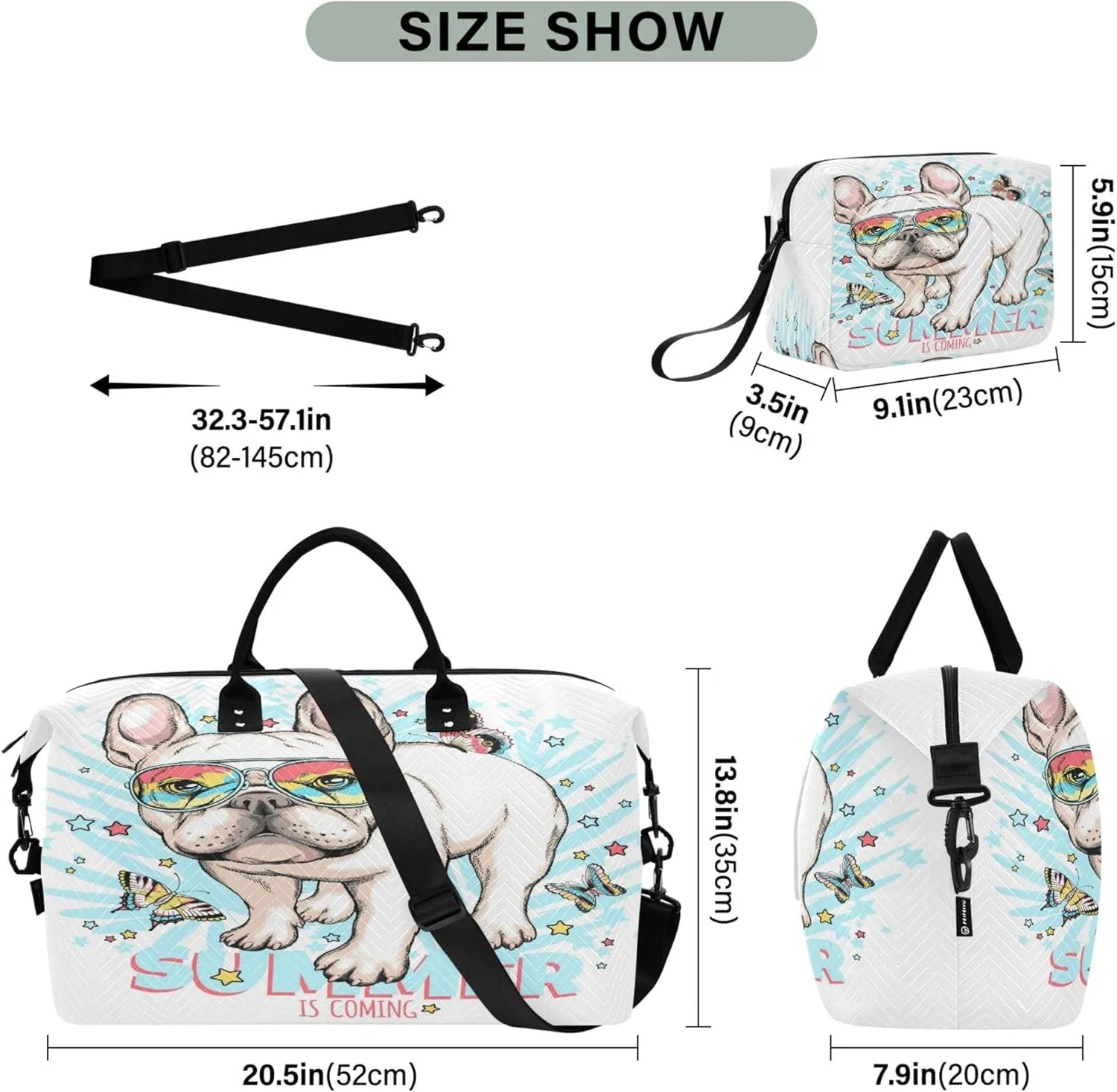 Exnundod Women Weekender Bags Summer Bull Dog Travel Duffel Bags Carry On Overnight Bag Butterfly Stars Large Hospital Tote Luggage
