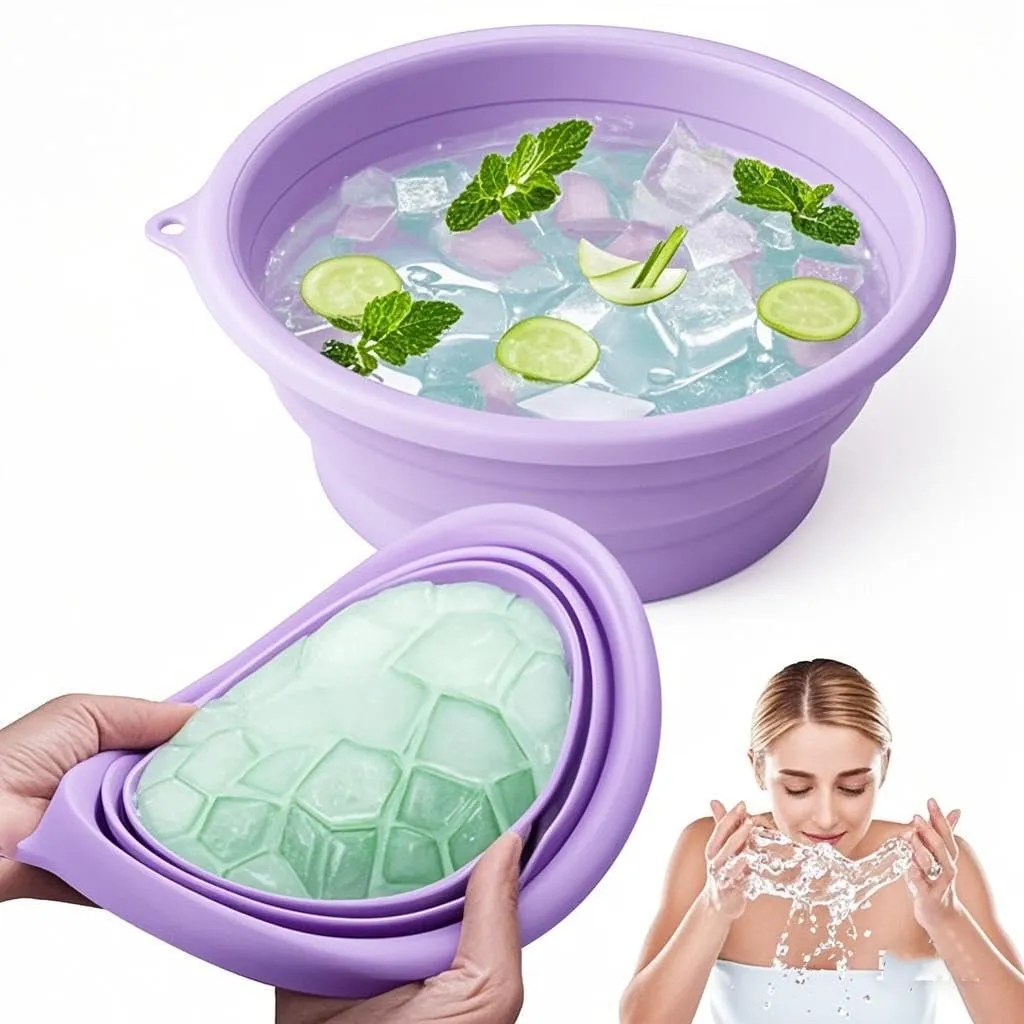 Face Bowl for Ice with Built-In Ice Tray Collapsible Silicone Facial Ice Bath Bowl for Cold Plunge Therapy Portable Spa Tool for Skin Tightening and Acne Relief Perfect for Home and Travel Purple