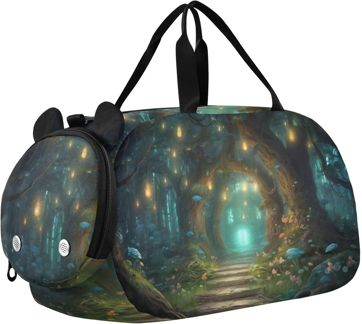 Fairy Fantasy Forest Duffle Bag for Girl, Sports Duffle Gym Bags with Shoe Compartment, Personalized Overnight Bag Travel Weekender for Kids