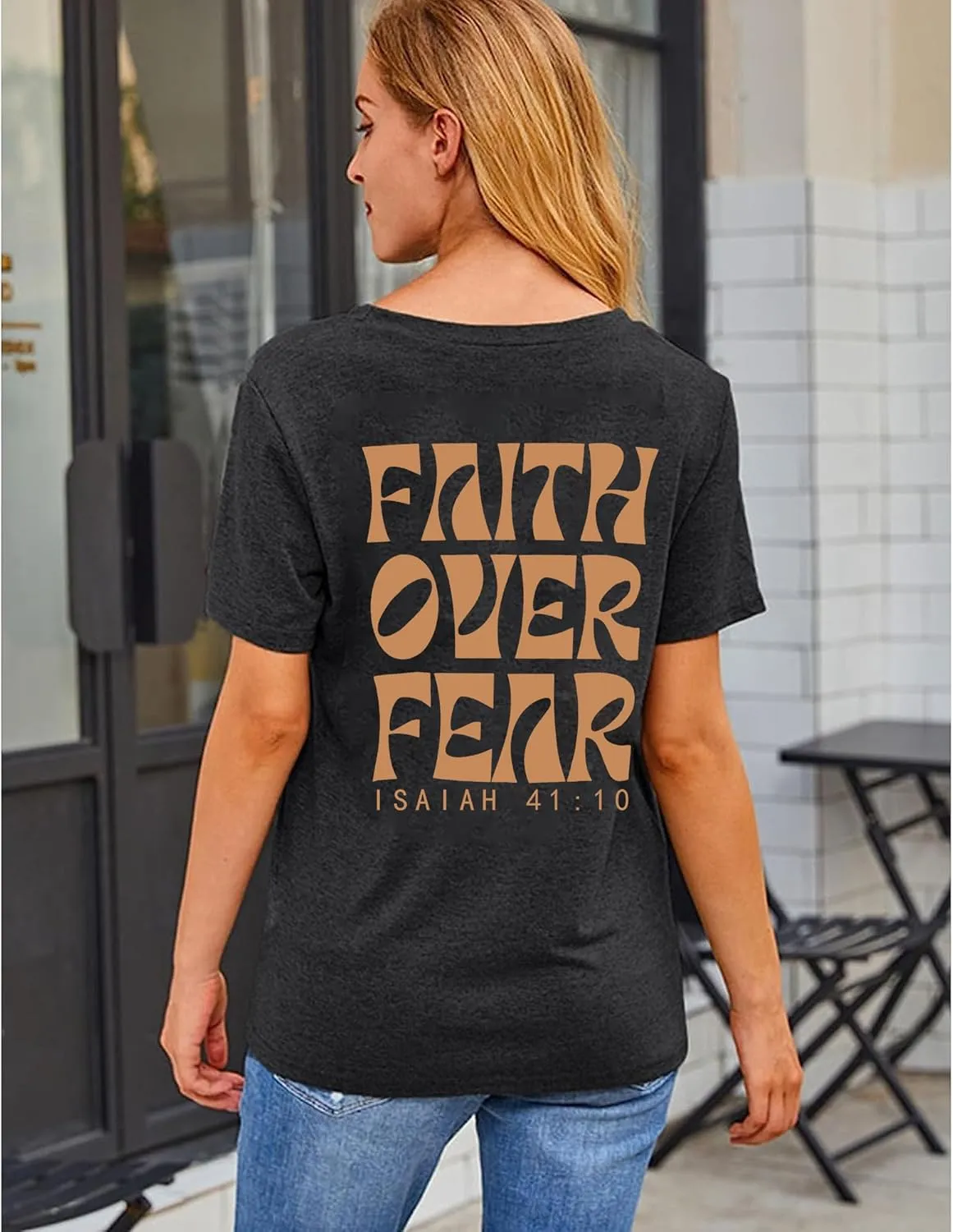 Faith Over Fear Shirt Womens Christian Tshirts Religious Sayings Tees Vintage Bible Verse Inspirational Tee Tops