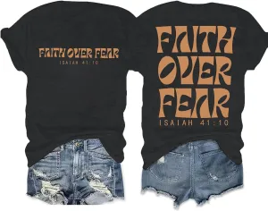 Faith Over Fear Shirt Womens Christian Tshirts Religious Sayings Tees Vintage Bible Verse Inspirational Tee Tops