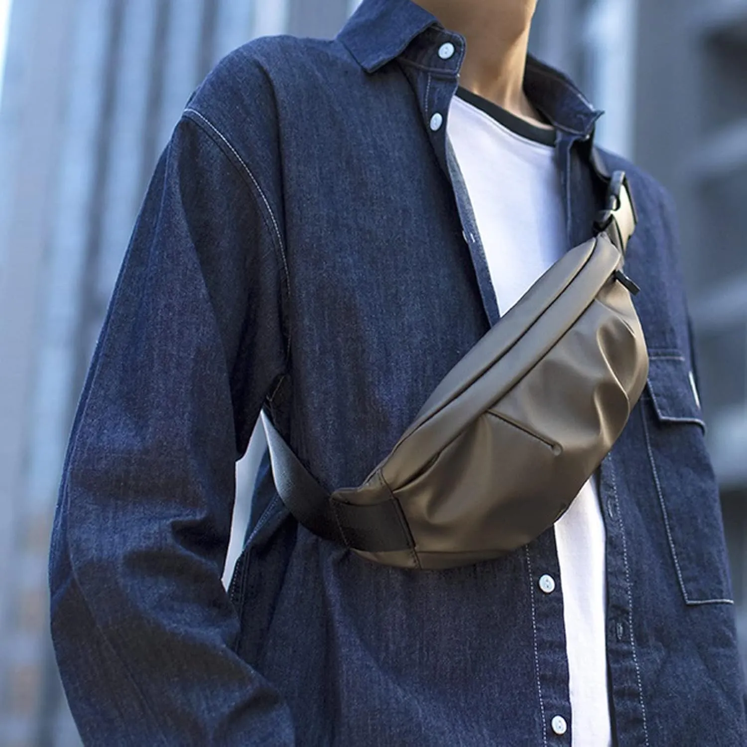Fanny pack Men's Messenger Bag Multifunctional Wallet Waist Bag Waterproof Outdoor Travel Sports Bags Shoulder Bags (Gold)
