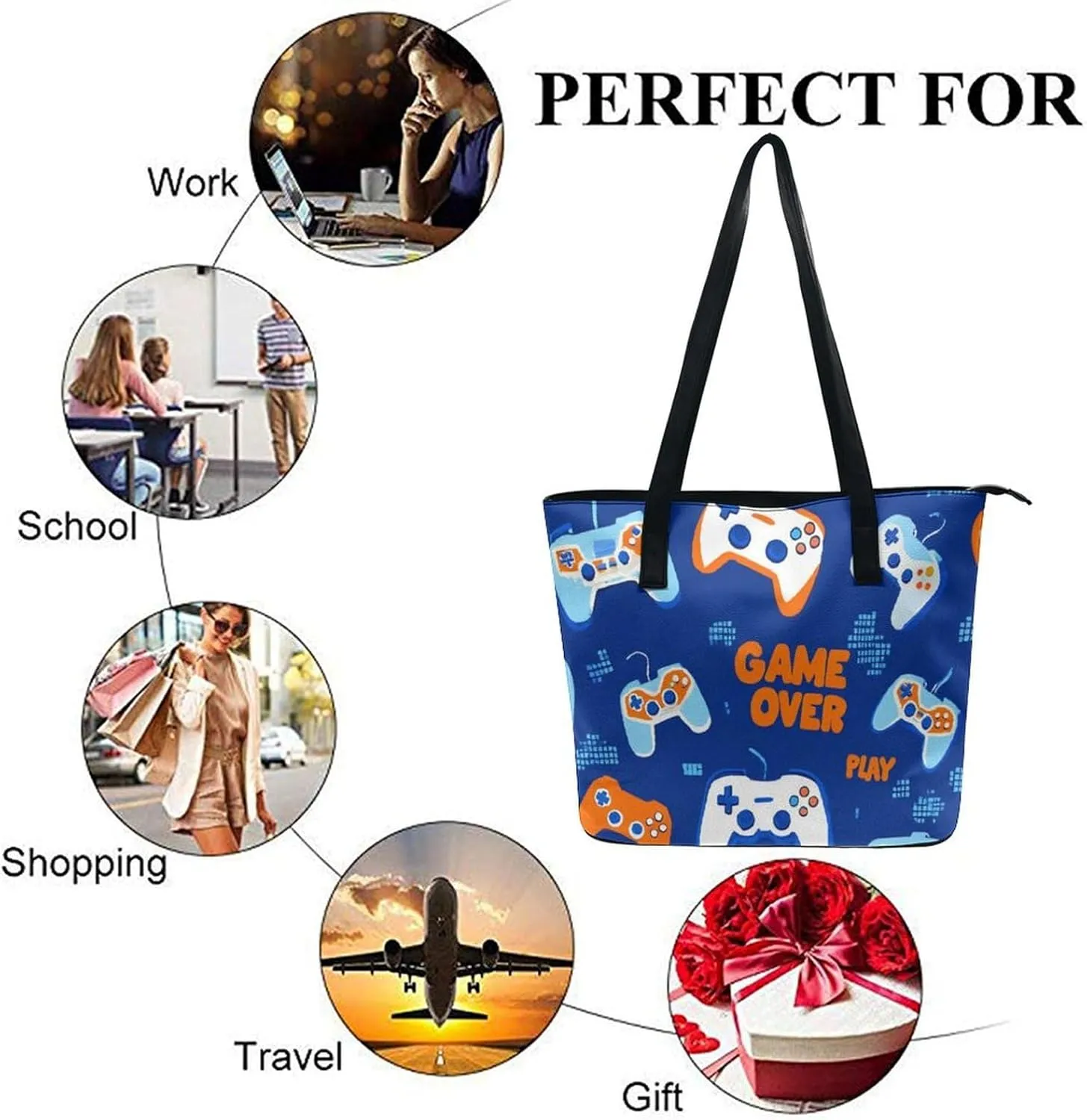 Fashion Coach Handbags for Women, Reusable Large Capacity Long Handle Tote Bag for Shopping, Work