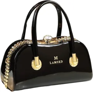 Fashion Leather Wedding Bag for Women's Top Handle Satchel Crossbody Handbags Crystal Evening Bag Purses Hard Shoulder Bags