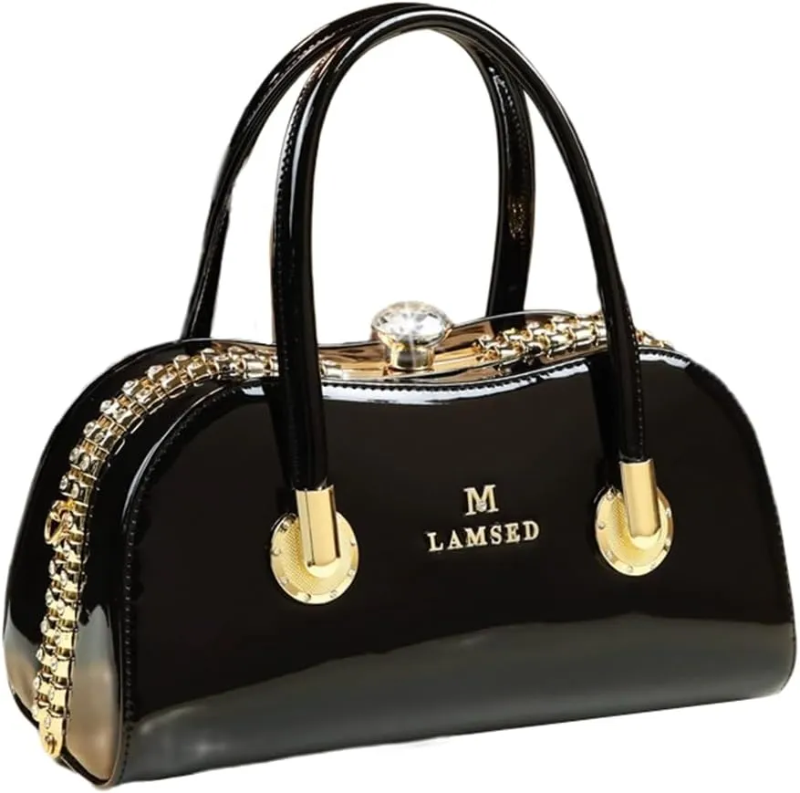 Fashion Leather Wedding Bag for Women's Top Handle Satchel Crossbody Handbags Crystal Evening Bag Purses Hard Shoulder Bags