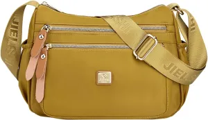 Fashion Multicolor Nylon Fabric Large Capacity Zipper Adjustable Shoulder Strap Messenger Bag Leather (Yellow, One Size)