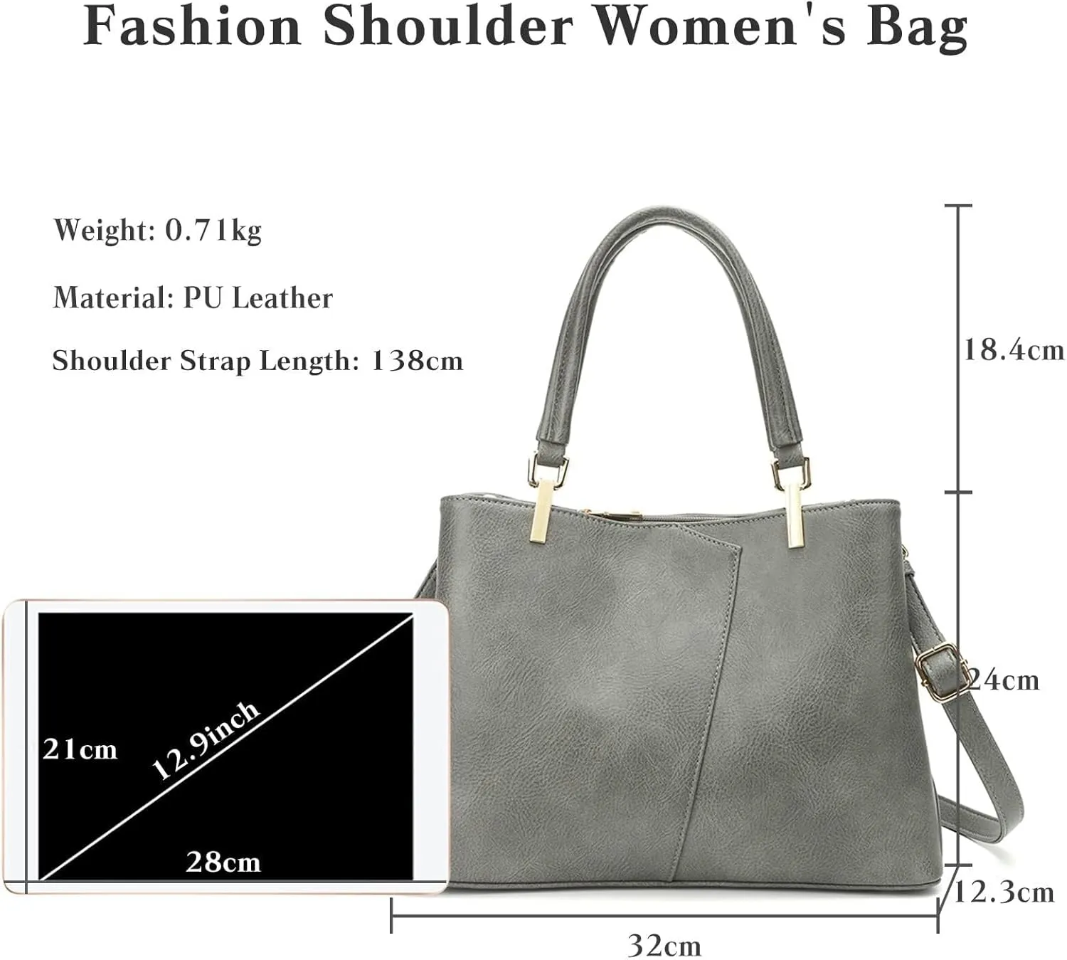 Fashion Women Handbag Waterproof Top-handle Bags Messenger PU Leather V-Shape Shoulder for Work Travel Office Party Shopping