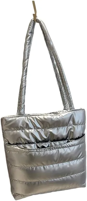 Fashionable Quilted Cotton Padded Shoulder Handbag for Women Spacious Glossy Underarm Bag with Multiple Compartments