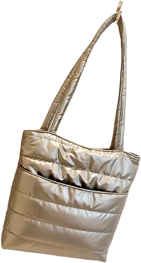 Fashionable Quilted Cotton Padded Shoulder Handbag for Women Spacious Glossy Underarm Bag with Multiple Compartments