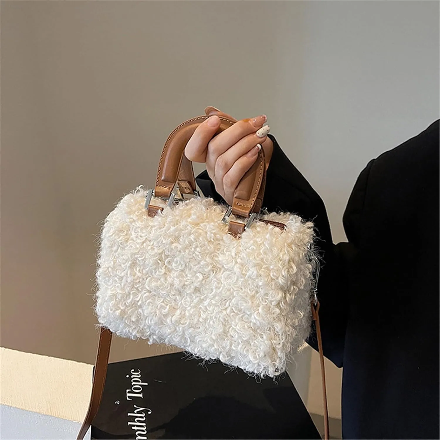 Faux Fur Crossbody Bags for Women, Fluffy Top Handle Shoulder Bags, Plush Shoulder Bag Crossbody Bag Handbag