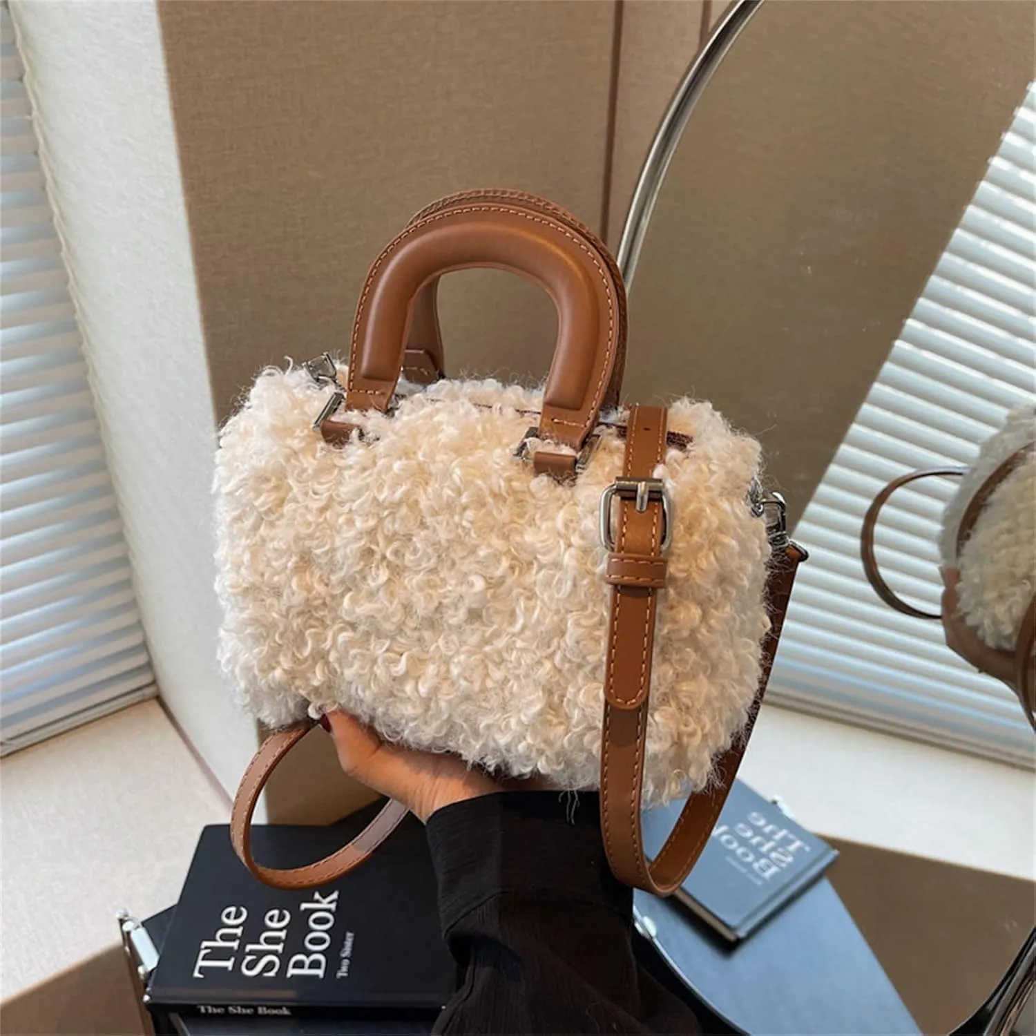 Faux Fur Crossbody Bags for Women, Fluffy Top Handle Shoulder Bags, Plush Shoulder Bag Crossbody Bag Handbag
