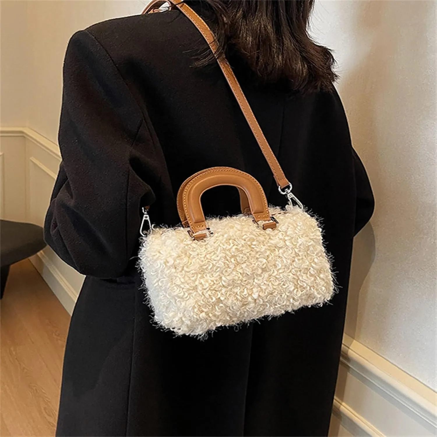 Faux Fur Crossbody Bags for Women, Fluffy Top Handle Shoulder Bags, Plush Shoulder Bag Crossbody Bag Handbag