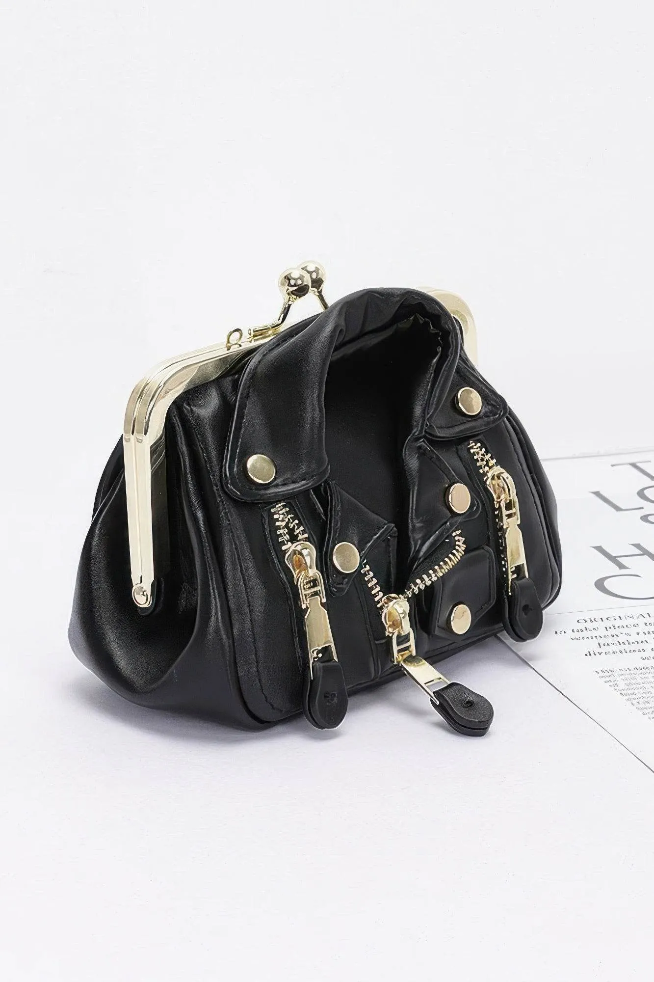 Faux Leather Jacket Style Crossbody Bag