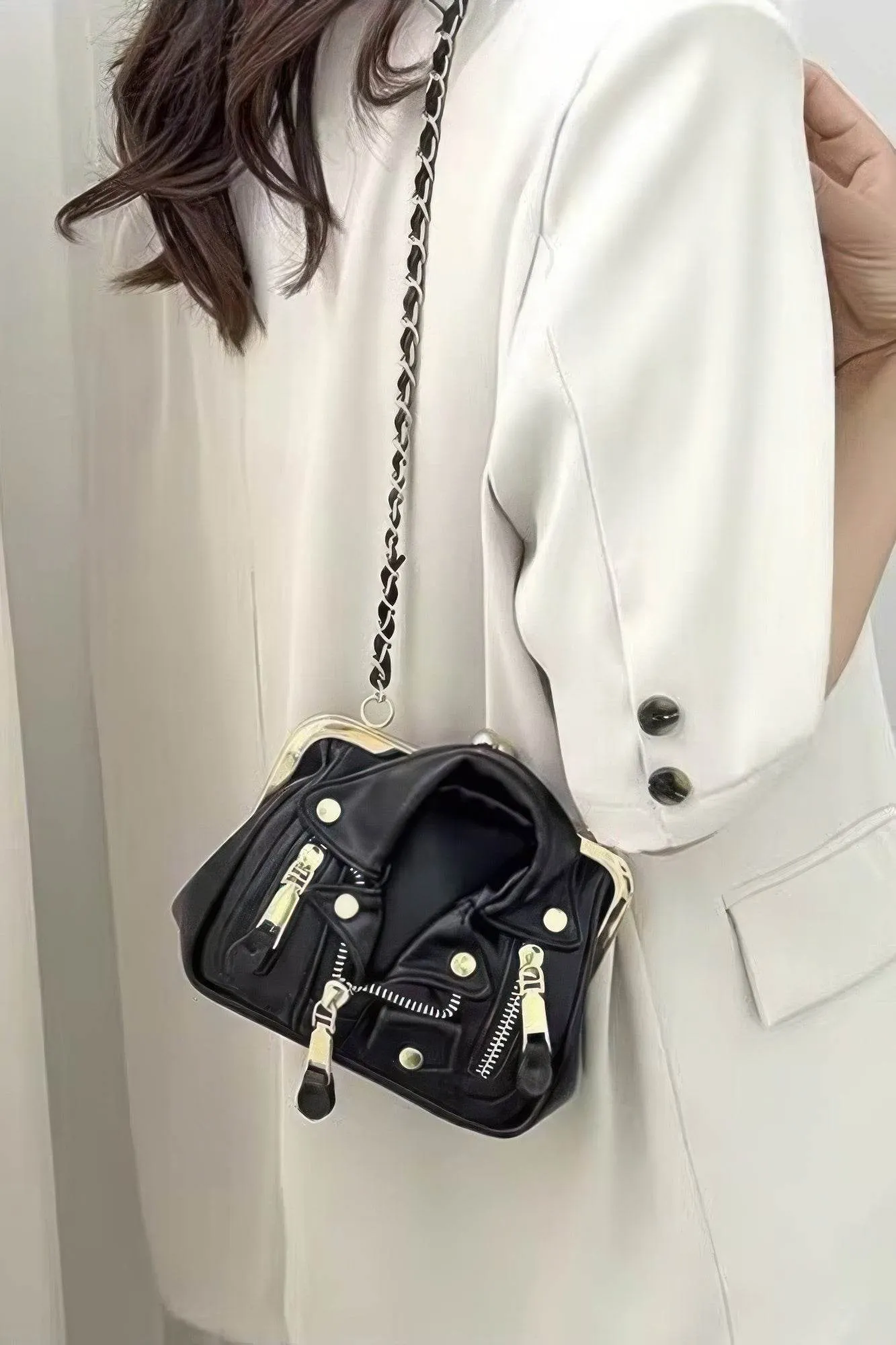 Faux Leather Jacket Style Crossbody Bag