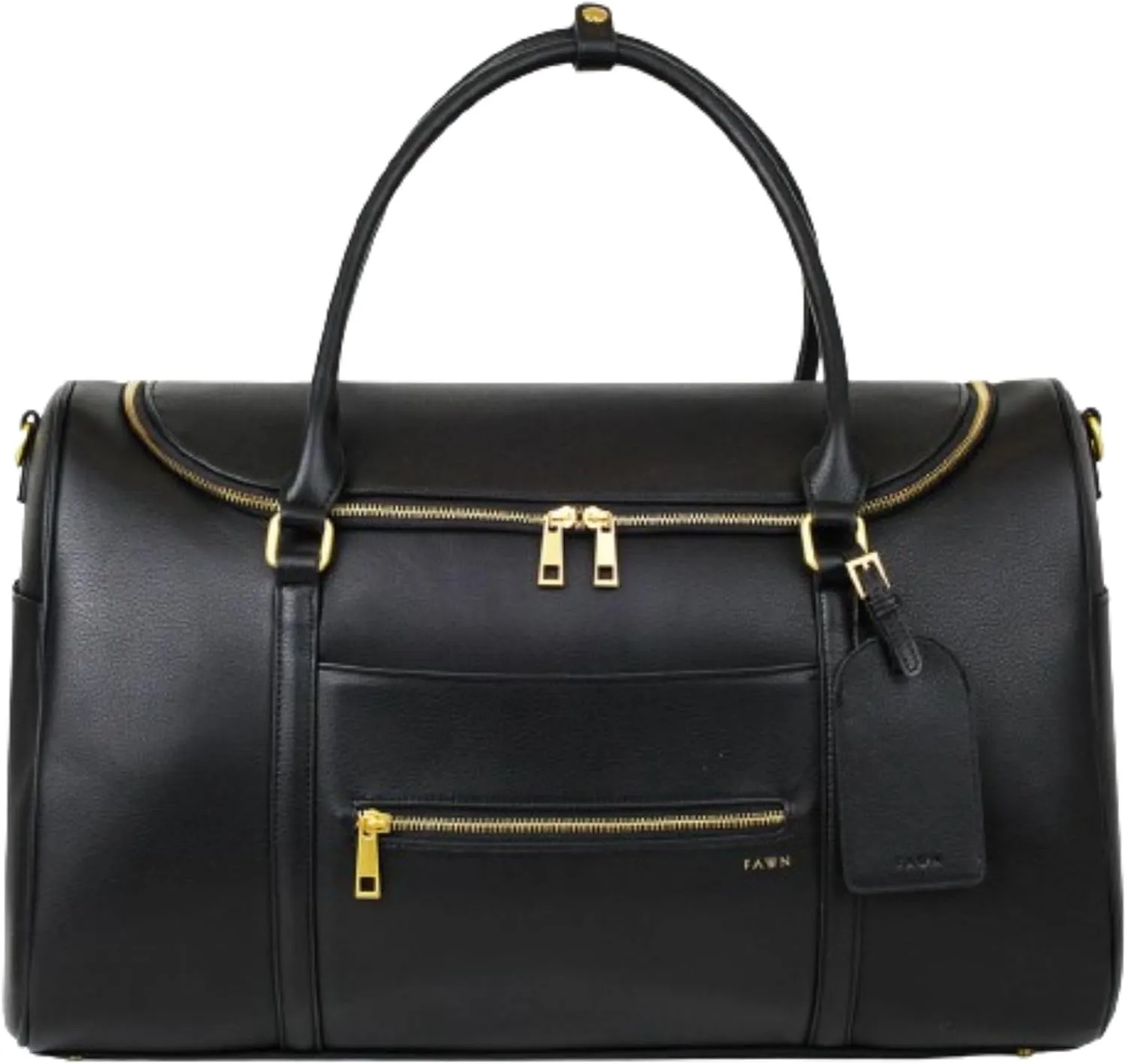 FAWN DESIGN The Weekender Bag, Bundle of Travel Bags for Women with 1 Airplane Carryon Bag and 2 Makeup Cosmetic Bags, Premium Matte Faux Leather Duffle Bag for Travel, Gym Bag, Black