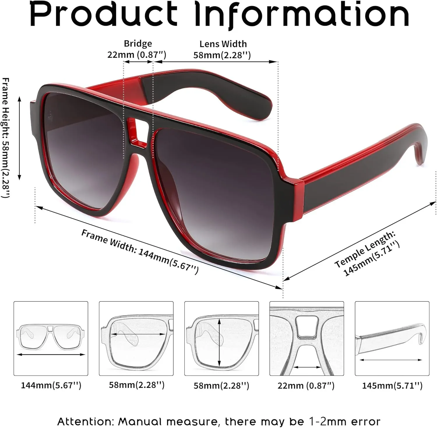 FEISEDY Retro 70s Oversized Pilot Sunglasses Women Men Plastic Vintage Square Frame B2954