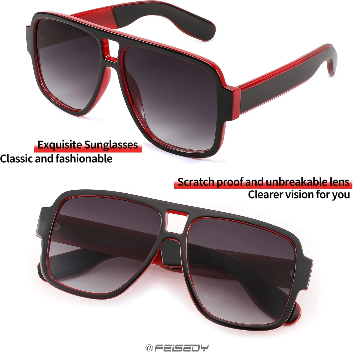 FEISEDY Retro 70s Oversized Pilot Sunglasses Women Men Plastic Vintage Square Frame B2954