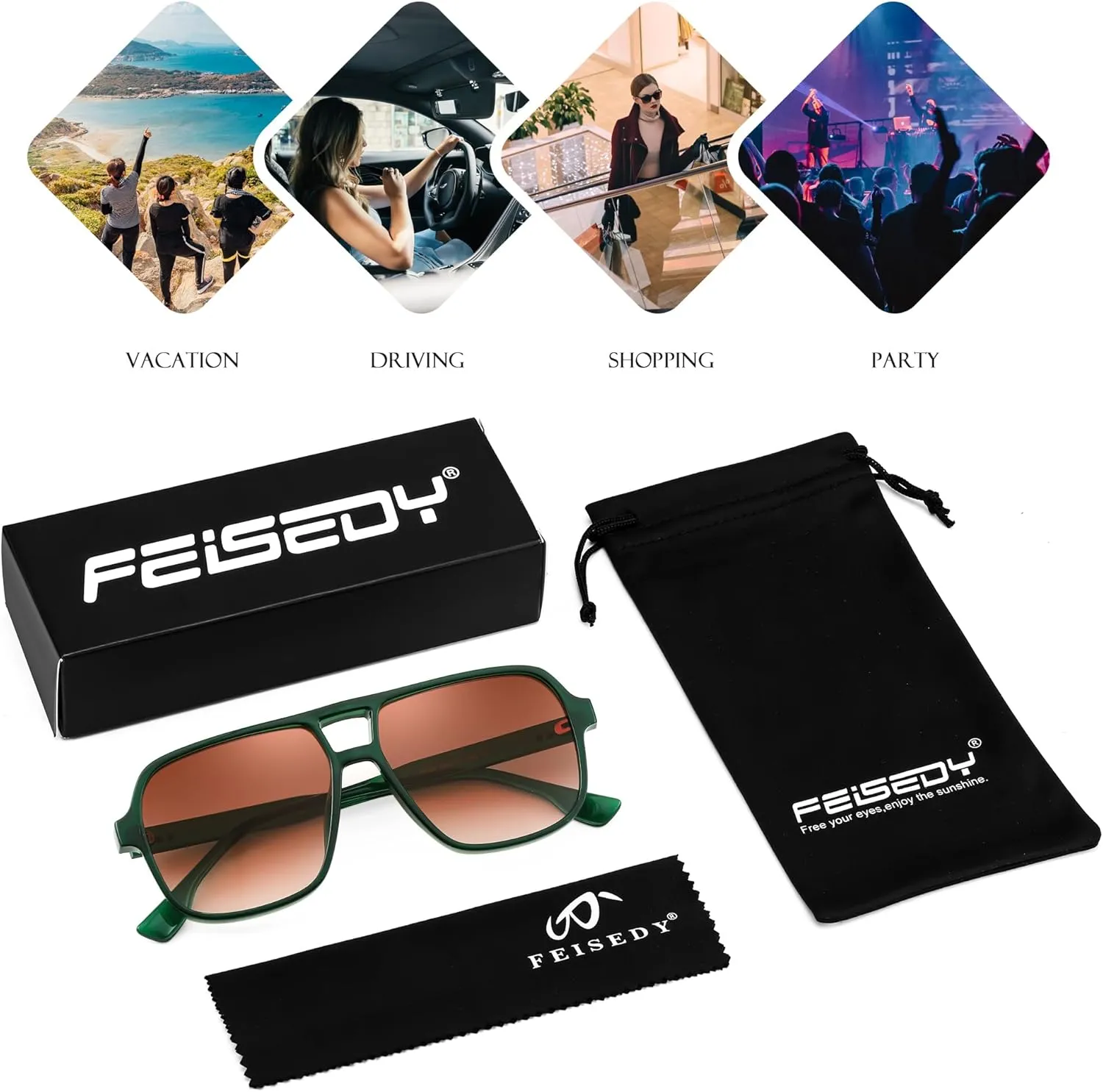 FEISEDY Retro Square Aviator Sunglasses Women Men 70s Vintage Trendy Plastic Frame Sun Glasses B4158