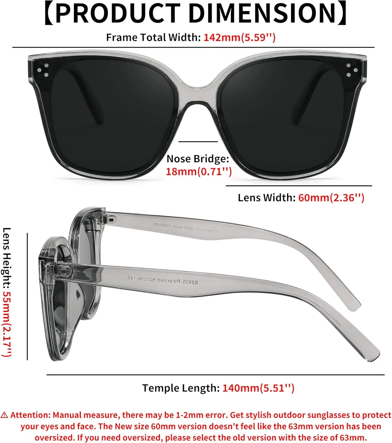 FEISEDY Retro Square Polarized Sunglasses Women Men Vintage Minimalist Shades B2600