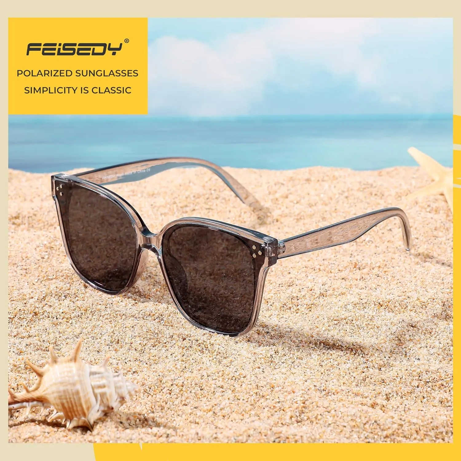 FEISEDY Retro Square Polarized Sunglasses Women Men Vintage Minimalist Shades B2600